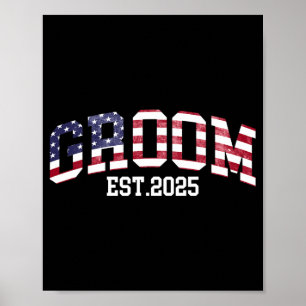 Brudgum Brud Est. 2025 USA Flag Nygifta Par Poster