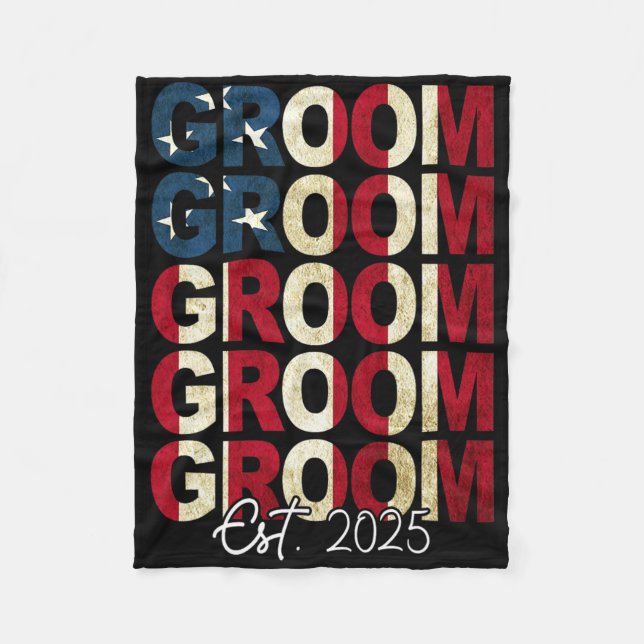 Brudgum Brud Est. 2025 USA:s flagga Nygifta par Fleecefilt (Framsidan)