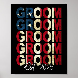 Brudgum Brud Est. 2025 USA:s flagga Nygifta par Poster