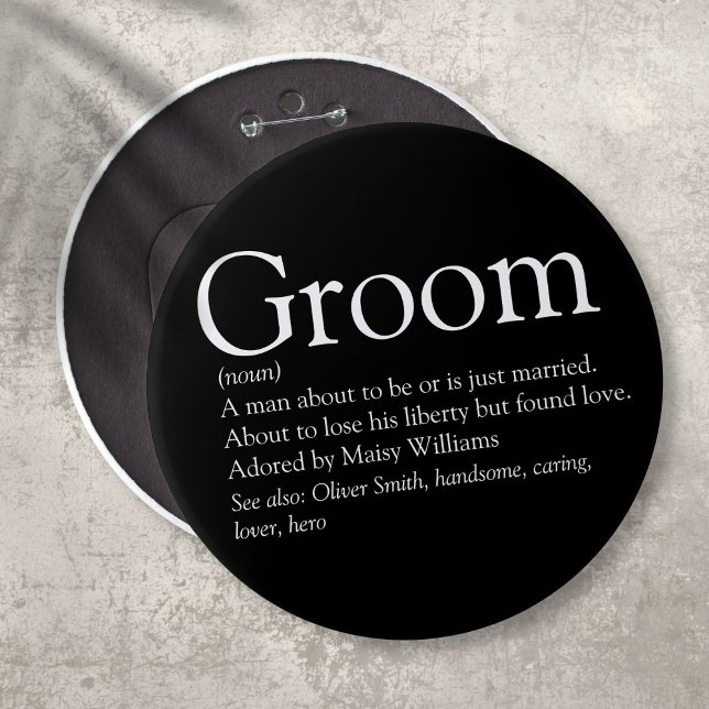 Brudgum Definition, Sväger Bachelorfest, Bröllop Knapp (Groom Definition, Stag Bachelor Party, Wedding Button)