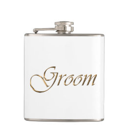 Brudgum, guldskrift elegant chic vit  fickplunta