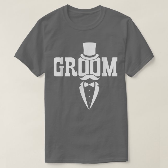Brudgum Mustasch Hatt Bröllop Sängkammarefest Make T Shirt (Design framsida)