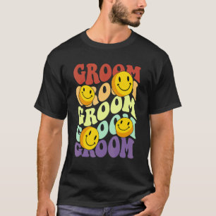 brudgum retro leende ansikte bröllopsfirande möhip t shirt