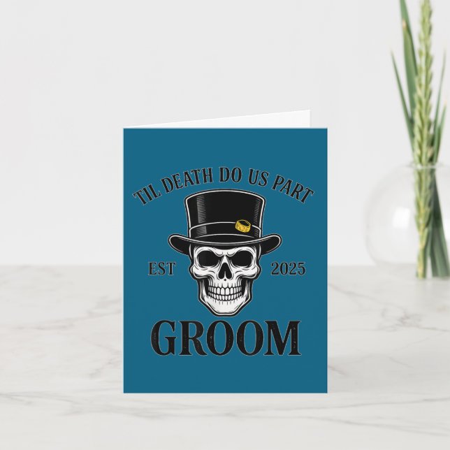 Brudgum skelett gotisk halloweenbröllop kort (Framsida)