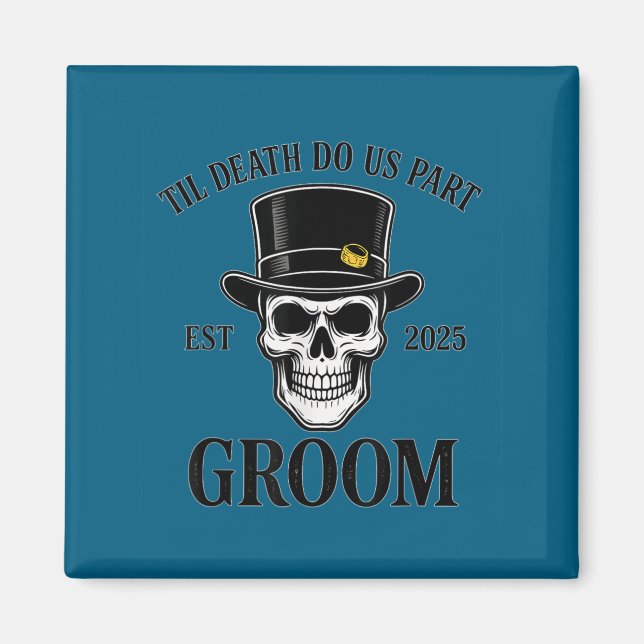 Brudgum skelett gotisk halloweenbröllop magnet (Framsidan)