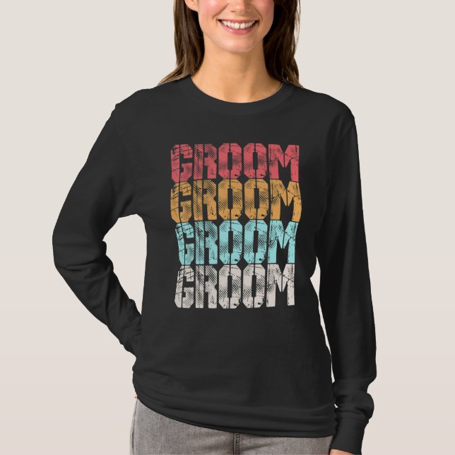 Brudgum Söt Retro Förlovning Bröllop Svärmannafest T Shirt (Framsida)