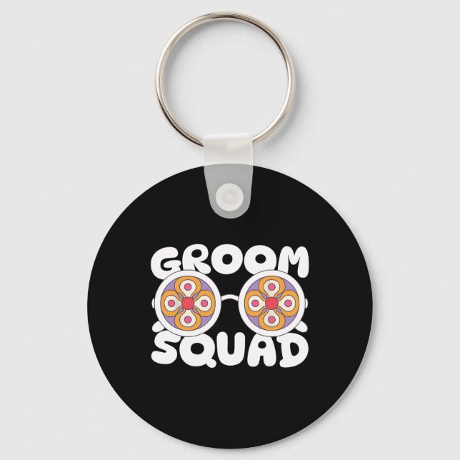 Brudgum Squad Groovy Singlar Bröllop Sängkammarläg Nyckelring (Framsida)