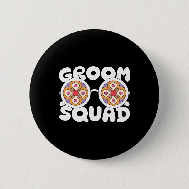 Brudgum Squad Groovy Singlar Bröllop Sängvätning  Knapp (Framsida)