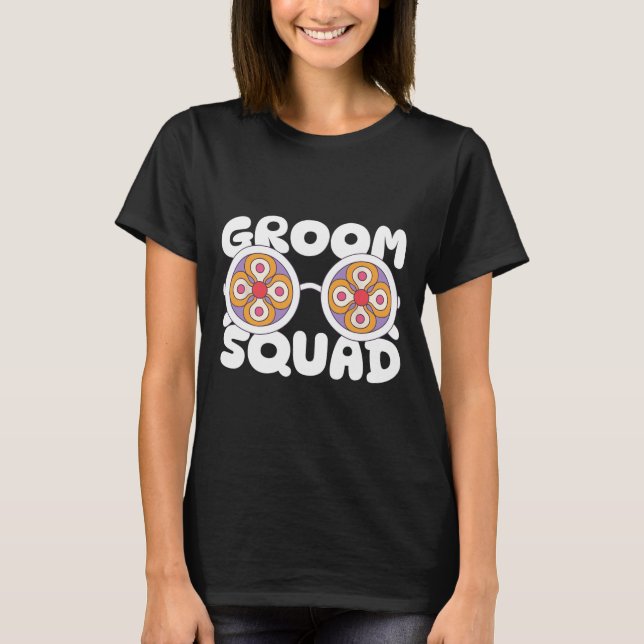 Brudgum Squad Groovy Singlar Bröllop Sängvätning  T Shirt (Framsida)