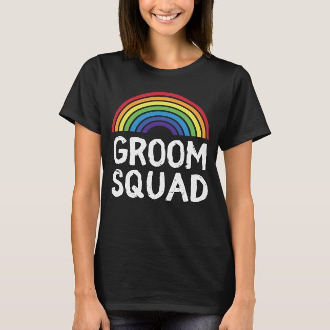 Brudgum Squad Pride Bröllop LGBT Gay Svärmannafest T Shirt (Framsida)