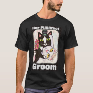 Brudgumkattbröllop kopplar ihop den svart T-tröja Tee Shirt