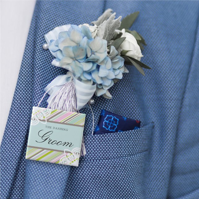 BRUDGUMM Söta Trädgårdsrandiga Chic Bröllop Namn S Knapp (GROOM Sweet Garden Stripes Chic Wedding Name Tag Pinback Button @ fat_fa_tin)