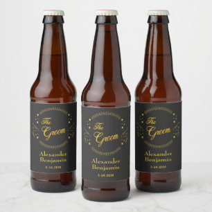 Brudgumme Guld Bröllop Elegant Personlig Ölflaska Etikett