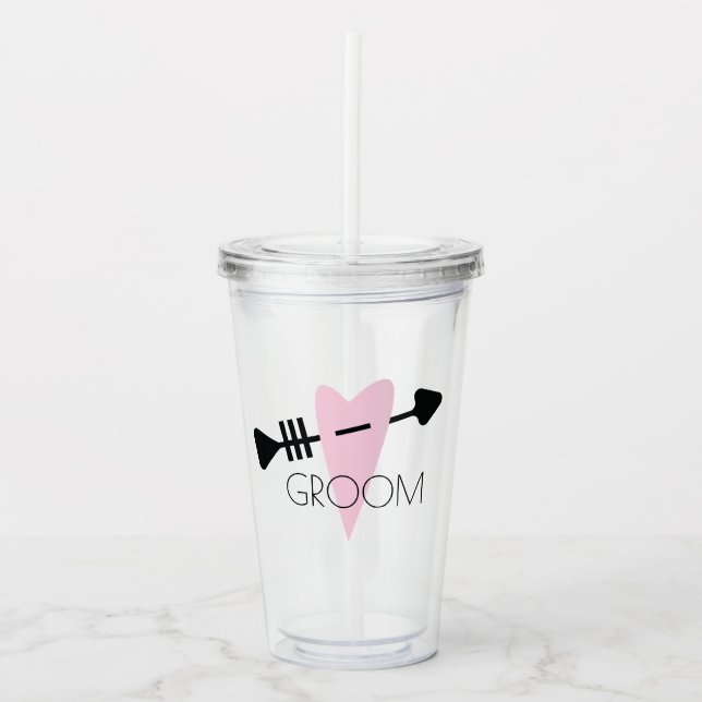 Brudgumme Hjärt- och Pilbröllop Take Away Mugg (Framsida)