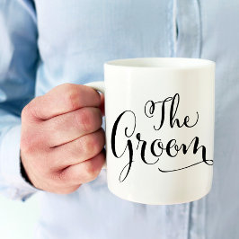 Brudgummen Elegant Svart Skript Skrivande Bröllop Kaffemugg