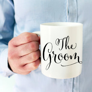 Brudgummen Elegant Svart Skript Skrivande Bröllop Kaffemugg