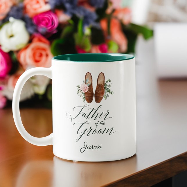 Brudgummens far Vattenfärg Blommig Formella Skor Två-Tonad Mugg (Father of the Groom Watercolor Floral Formal Shoes Two-Tone Coffee Mug)