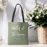 Brudgummens Mor Sage Grön Totebag Tygkasse<br><div class="desc">Brudgummens Mors Bröllopstotebag i Sage Grön och Vit. Bra för brudtärnegåvor bröllop,  Brudparty,  Sängkammarparty,  Reperationsmiddag. Kolla in fler produkter med denna design i samlingen nedan.</div>
