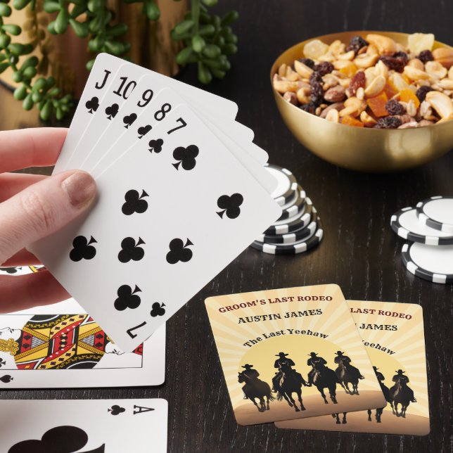Brudgummens Sista Rodeo Cowboy Solnedgång Anpassat Casinokort (På plats)