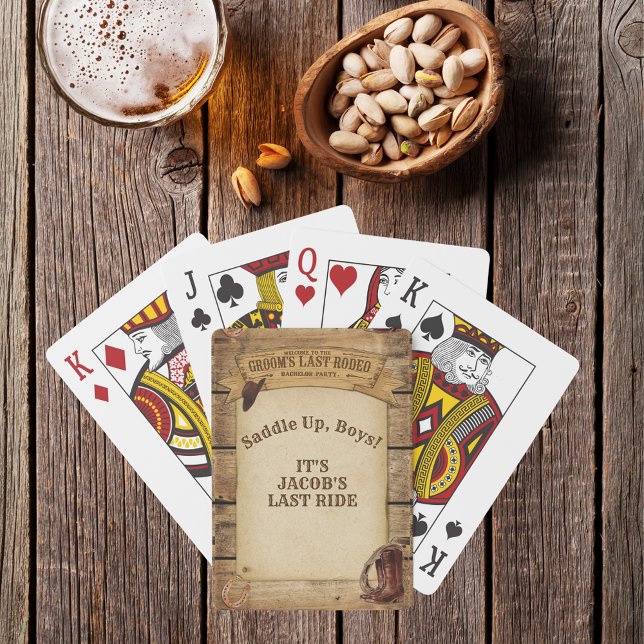 Brudgummens Sista Rodeo Cowboys Sätt Upp Pojkar Casinokort (Groom’s Last Rodeo Cowboys Saddle Up Boys Poker Cards)
