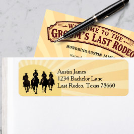 Brudgummens Sista Rodeo Cowboys Solnedgång Bröllop Returadress Etikett