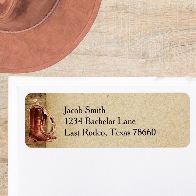 Brudgummens Sista Rodeo Saddla På Pojkar Adress Returadress Etikett (Groom’s Last Rodeo Saddle Up Boys Address Label)