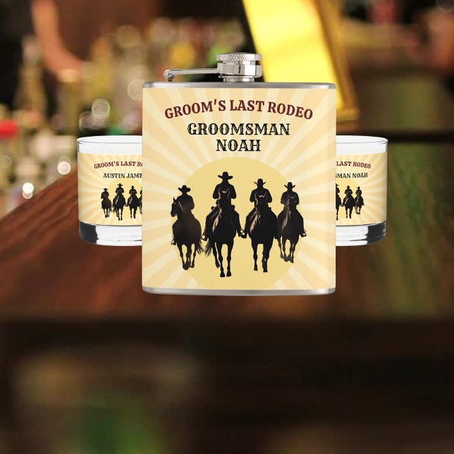 Brudgummens Sista Rodeo Solnedgång Brudtärna Svärm Fickplunta (Groom’s Last Rodeo Sunset Groomsman Bachelor Party Flask)
