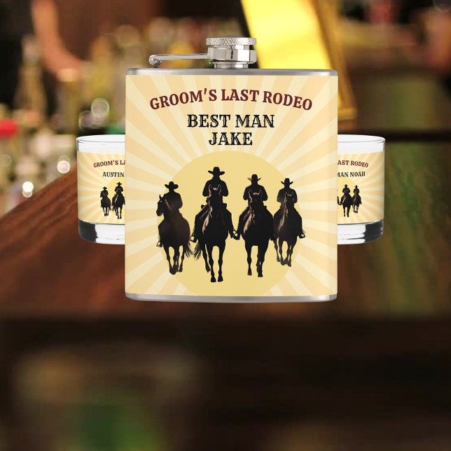 Brudgummens Sista Rodeo Solnedgång Förste Bröllops Fickplunta (Groom’s Last Rodeo Sunset Best Man Bachelor Party Flask)