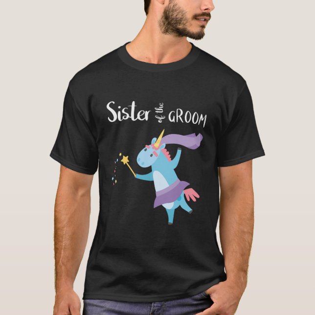 Brudgummens syster Enhörning Systerbröllop Bröllop T Shirt (Framsida)