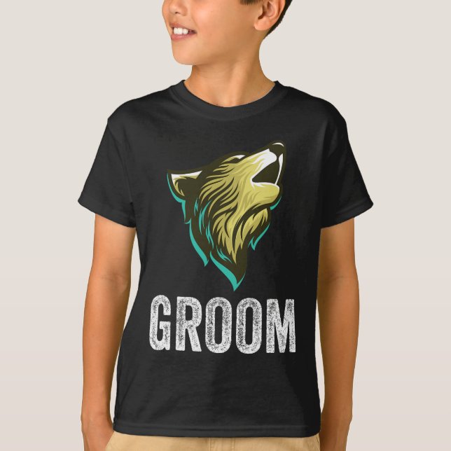Brudgummens Varg Bröllop Brudgummens Sällskap Fest T Shirt (Framsida)