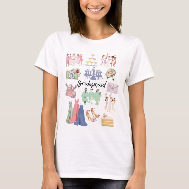 BRUDJUNGFRU Mjuk Vattenfärg Bröllopsbilder  T Shirt (Framsida)