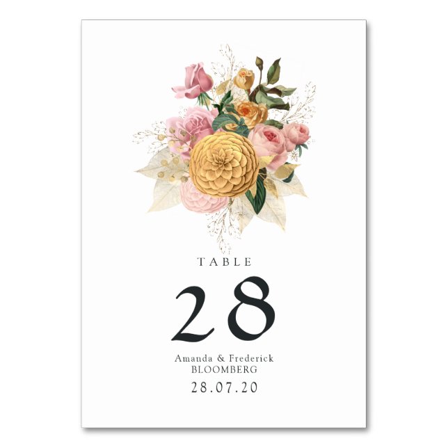  Brudklänning i Rosa och Guld Blommig Bordsnummer (Framsidan)