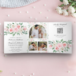 Brudklänning Rosa Blommig Allt-i-ett QR-kod Bröllo