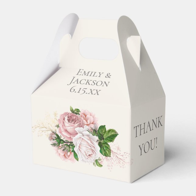 Brudklänning Rosa Blommig Krämfärgad Presentaskar (Framsidan Sidan)