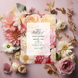 Brudklänning Rosa, Elfenben och Guld Blommig Bröll Inbjudningar