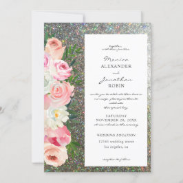 Brudklänning Rosa & Grå Blommig & Silver Glitter Inbjudningar