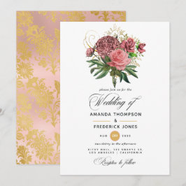 Brudklänning Rosa och Guld Blommig Bröllop Inbjudningar