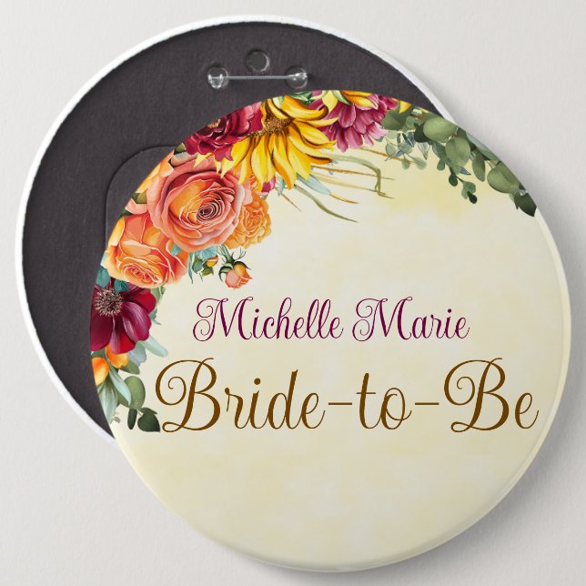 Brudknapp för bröllopsfest med blommande hösttema knapp (Framsida & baksida)