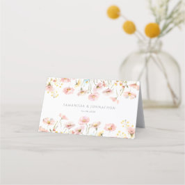 Brudkort med Rosa Vildblomma i Falt Design Placeringskort