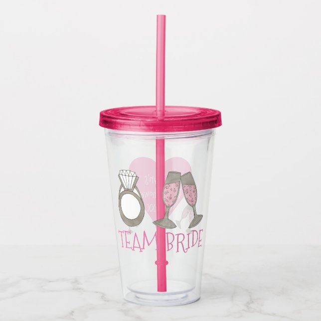 Brudlag Rosa Champagne Diamantring Bröllop Take Away Mugg (Framsida)