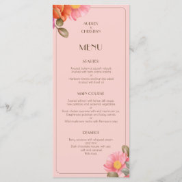 Brudmeny i Rosa Akervalmåleri i Platt Stil Meny