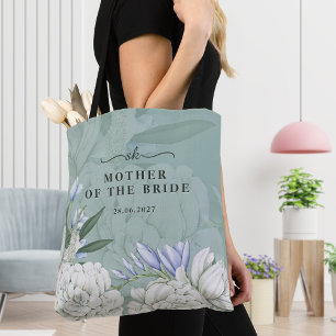 Brudmodern Peony   Salvia grön & Vit Tygkasse