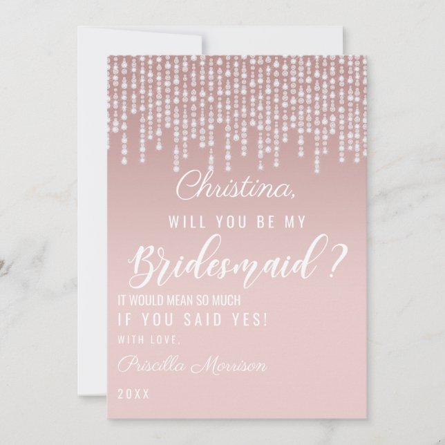 Brudnäbb Rosa Hängande Diamantljus Brudtärna Inbjudningar (Framsida)