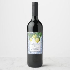 Brudparsdusch Elegant akvarell Citron med Shibori Vinflaska Etikett