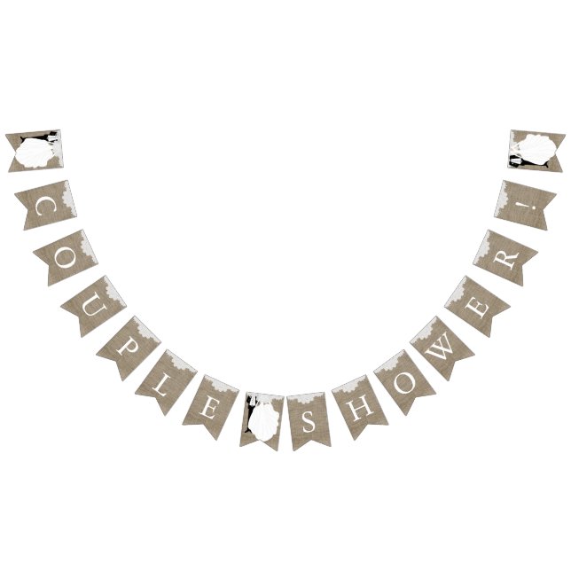 Brudparsdusch i jute och vit spets vimplar (Alla)