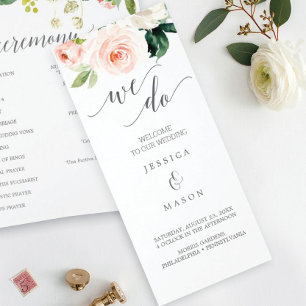 Brudprogram med Blushing Blooms i tri-fold-format Reklamblad