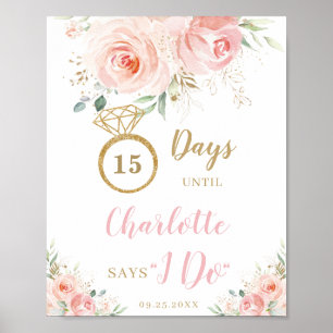 Brudräkningdagarna rosa blommig vigsel - säg ja poster