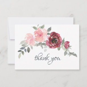 Brudros Blush Rosa Burgunderröda Blommor Vattenfär Tack Kort