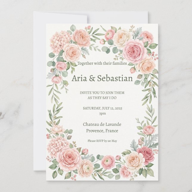 Brudros Blush Rosa Trädgårdsros Inbjudningar (Framsida)