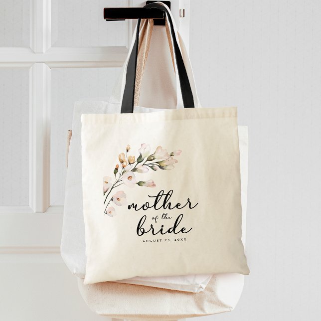 Brudrosa blommande brudmoderklänning tygkasse (Blush Pink Floral Mother of the Bride Tote Bag)